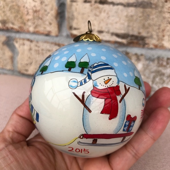 Pier 1 Import Li Bien Christmas 2015 Ornament Kids Playing Snowman Hand painted - Picture 2 of 10